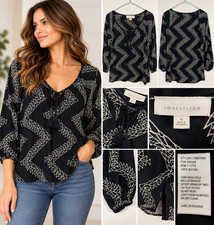 LOVESTITCH Black Ivory Embroidered Boho Tunic Blouse Tassel Tie picture