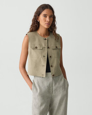 FINAL SALE Trucker Vest in Good Linen P0303110, Soft Taupe 100% Authentic picture