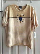 Southern Lady Vintage Deadstock Butter Yellow Striped Nautical Sweater XL Coasta picture