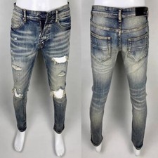 Men's Ripped Elastic Slim fit Jeans, Retro Classic High Quality Faint Blue Pants picture