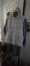 Handmade Men's L Gray Silk Pakistani Kurta Pajama Set w/ Brocade Waistcoat picture
