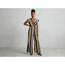 Umgee USA Striped Wide Leg Jumpsuit Womens Large NWT Flutter Sleeve V-Neck Multi picture
