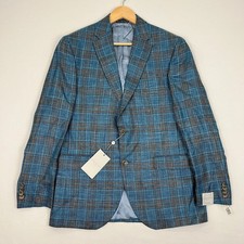 Jack Victor Loro Piana Blazer 42R Blue Brown Plaid Wool Silk Linen 2-Button NEW picture