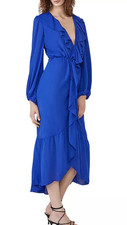 Bardot Royal Blue Ruffle Wrap Maxi Dress Size Medium Cocktail Salsa Flowy picture