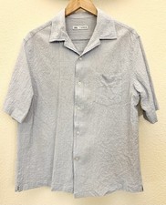 Zara Men's Size Large Textured Seersucker Short-Sleeve Camp Collar Shirt blue picture