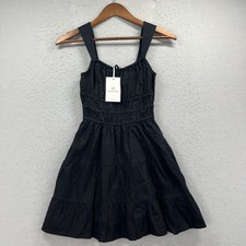 Sunday Best Aritzia Mini Dress Womens XS Black Martine Smocked Tiered Cotton NEW picture