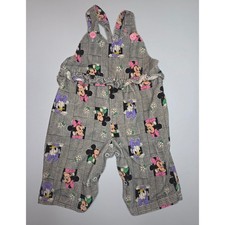 Vintage Disney Mickey Minnie Daisy Duck Plaid Overalls Baby Toddler Pink Button picture