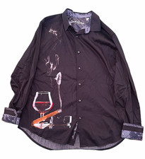 Robert Graham Men's XL Classic Fit Black Graphic Print Cotton Button-Up Shirt picture