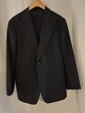 Black Suitreview Peak Lapel Suit Size 42s With Side Adjuster Pants. picture