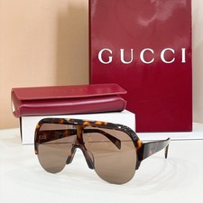 Gucci GG2023S Sunglasses 99-140 Shield Sport Tortoise Frame Solid Brown Lens New picture