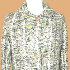 SELMA MILANO Vtg MOHAIR COAT TRENCH Wool Long Check 50s 60s Italy 10 12 LARGE picture