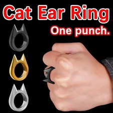 2Pcs Cat Ear Finger Ring Keychain Self Defense EDC Tool Outdoor Safety Accessory picture