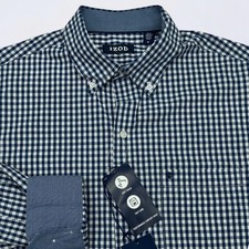 IZOD Button Down Shirt Mens Medium Estate Blue Gingham Check Long Sleeve NWT picture