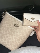 Coach Handbag Wallet Purse Brown Beige with Strap picture