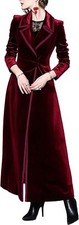 Women's Elegant Velvet One Button Maxi Trench Coat Pocket Party Overcoat picture