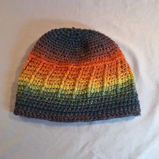 Handmade Crochet Beanie Hat Adult Ombre Autumn Colors One size fits most New picture