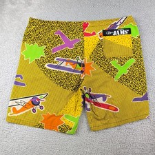 Vintage Jams World Shorts Mens L Yellow Airplanes Surf Line Pull On Swim Beach picture