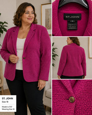 ST. JOHN Women’s Fuchsia Wool Blend Textured Knit Blazer – Size 18 picture