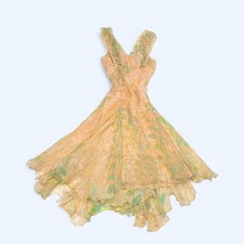 Max Studio Special Edition Silk Asymmetrical Handkerchief Dress Peach Floral 2 picture