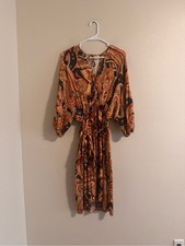 lovestitch Paisley Tie-Front Midi Dress in Mustard and Black picture