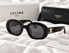 CELINE CL40194U Triomphe Oval Sunglasses Black Frame Dark Grey Lens Women's picture
