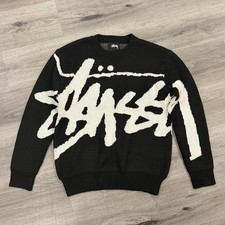 Stussy Black White Knitted Crewneck Sweater Size M picture