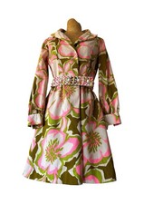 VTG 1960s Jeremy by Alan Phillips Floral Jeweled Belt Mod Coat Dress picture