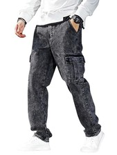 Men's Denim Cargo Pants – Loose Fit Straight Leg Jeans with Multi Pocket Design picture