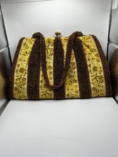 Vintage Mid Century Belgian Beaded Tapestry Handbag Made in Belgium Brocade Purs picture