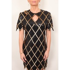 Vintage LA Women's Size 6 Black Gold Sequin Mini Dress Short Sleeve Cocktail picture
