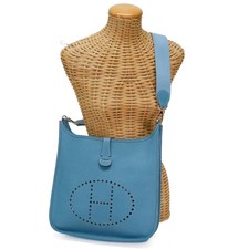 HERMES Evelyne GM Epsom Leather Silver Hardware Stamp □K (2007) H Logo Blue Jean picture