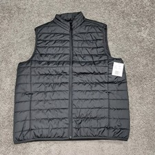 New Mens XL Black Quilted Puffer Vest Full Zip Lightweight Mock Neck Sleeveless picture