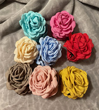 8-Pack Flower Hair Claw Clips Multicolor Fabric & Plastic Rose Style Set picture