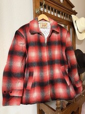 1950s 1960s Vintage Campus Insulated Red Plaid Coat Size 46 XL picture