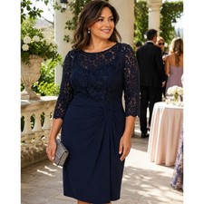 NWT Rickie Freeman Teri Jon Navy Blue Lace Cocktail Twist Knot Women's Size 14 picture