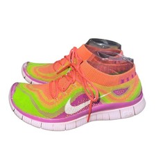 Title: Nike Free Flyknit 5.0 Running Shoes Neon Orange Green Purple Women's 8 picture