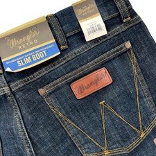 NEW Wrangler Retro Slim Boot Jeans Mens 34x34 Dark Wash Stretch Denim 1077MWZDX picture