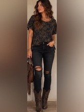 Crazy Train Women’s Medium Leopard Floral Rose High Low Top picture