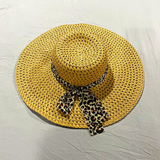 Serra Women's One Size Straw Wide Brim Sun Hat Leopard Print Bow Beige picture
