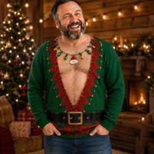 Custom 3D Fake Abs Hairy Santa Sweatshirt,Personalized Ugly Christmas Sweater picture