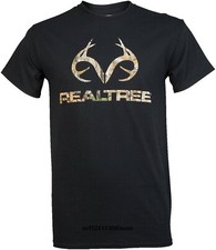 Realtree Men's Short Sleeve 100% Cotton Tee Shirt Black w/ Camo Logo Choose Size picture