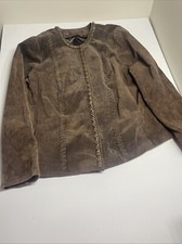 NWT HAL RUBENSTEIN Brown Suede Leather Jacket Gold Chain Accents 3X picture