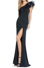Mac Duggal Black One-Shoulder Ruffle Sheath Gown Size 8 $398 picture
