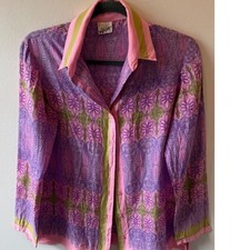 Vintage Vera Neumann Silk Shirt Pink Purple Paisley Print ILGWU Ladybug Tag 10 picture