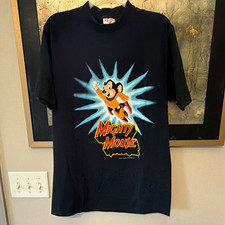 Vintage 90s Mighty Mouse T Shirt Large Tee Jays Made USA Black Cartoon Graphic picture