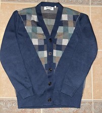 Propaganda Agency Cardigan Sweater Mens M Blue Check Button Up Pima Cotton   picture