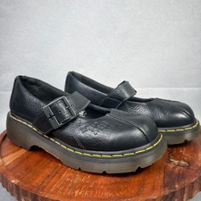 Vintage Dr Martens Mary Jane Shoes Womens 9 Black Daisy Floral Chunky Y2K Strap picture