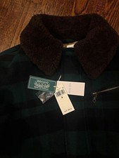 Polo Country Ralph Lauren Men's Plaid Shearling-Collar Barn Coat Green/Black M picture