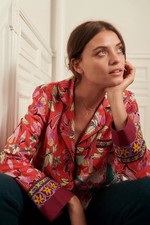 Anthropologie Lil Sire Floral Sleep Top Pajama Shirt Red Button Front M picture