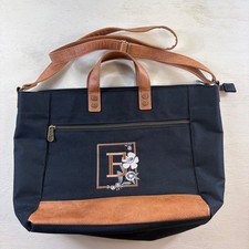 Thirty One Step Up Tote Crossbody Purse Blue And Brown Canvas InitialE picture